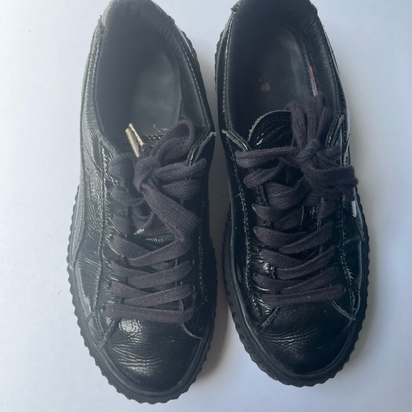 fenty puma by rihanna all black crinkle patent faux leather platform creepers - Picture 8 of 8